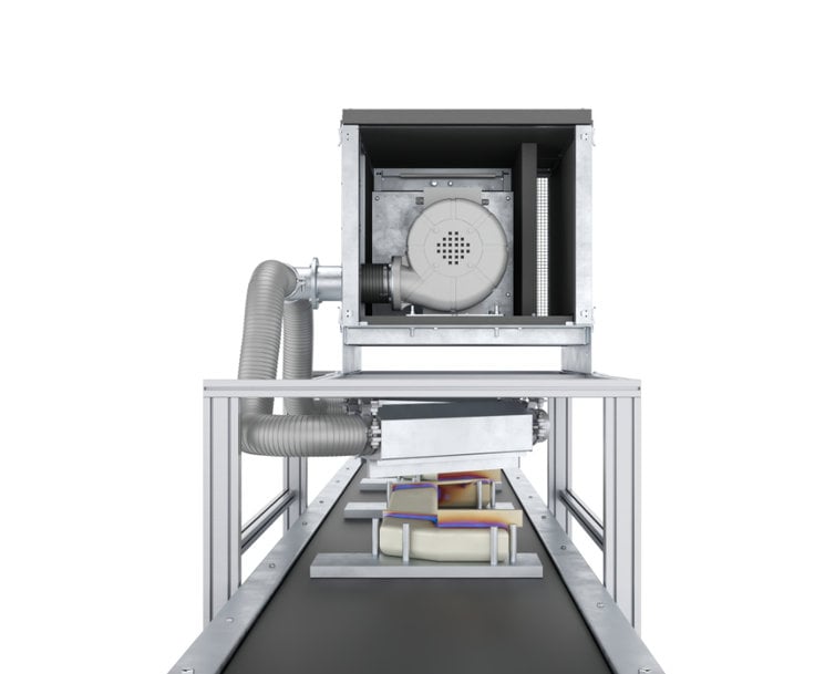 Noise protection, active cooling and vibration de-coupling of high-pressure fans